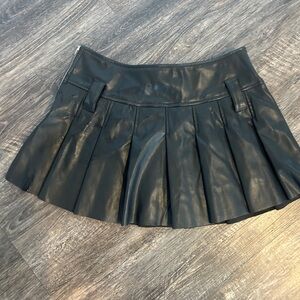 Black Pleated faux Leather Skirt